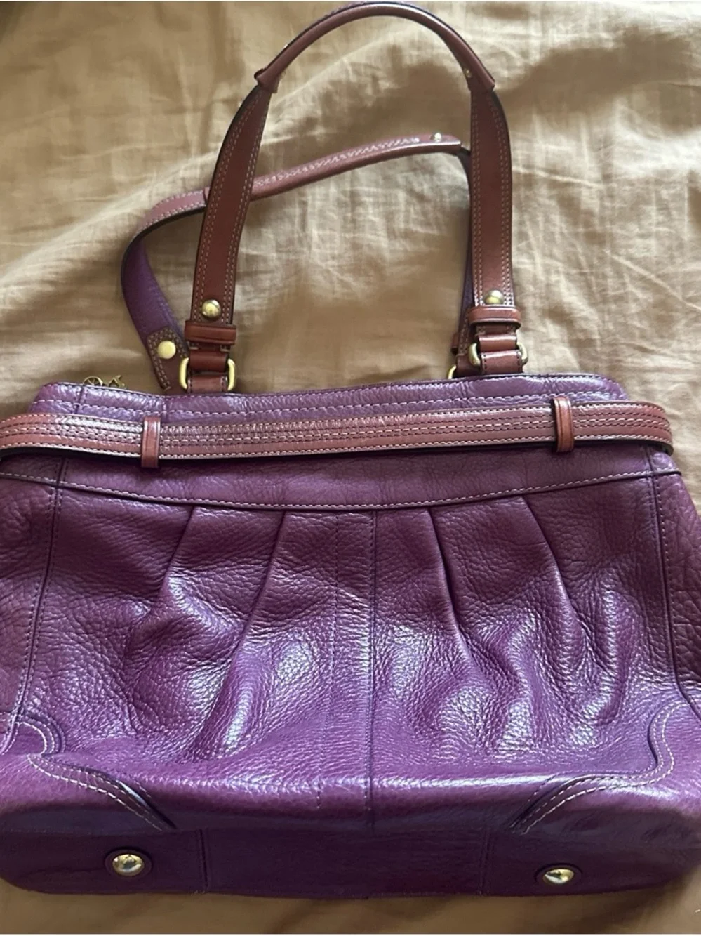 Coach Plum Leather Shoulder Bag with Gold Hardware